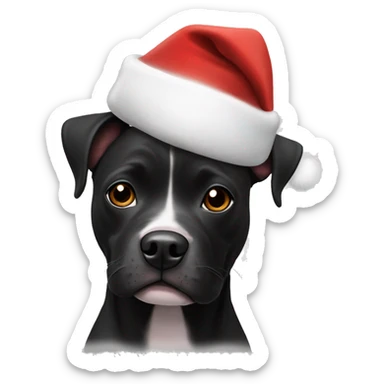 Black staffie with santa’s hat sticker