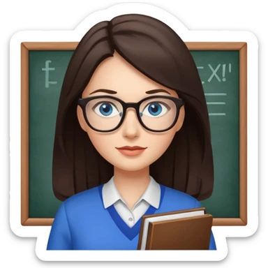 long dark brown hair blue eyes glasses teacher female sticker