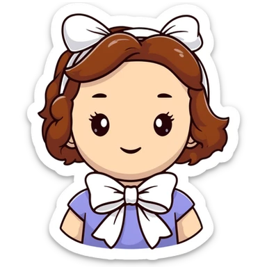 White girl with brown wavy hair and white bow on her head sticker