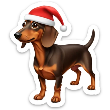 Brown dachshund with a Santa hat sticker