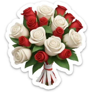 Big bouquet of white and red roses binded and wrapped with paper sticker