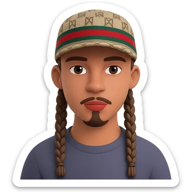 Homme avec des tresses plus courtes et une casquette Gucci, style 3D emoji, sans fond. Note: style 3D emoji does not support editing, so using general style editor with 3D emoji style intention. sticker