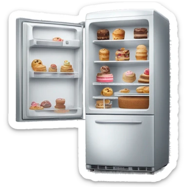 Un frigo ouvert avec des gâteaux  sticker