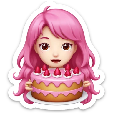 kawaii  woman holding pink runny gooey strawberry jam monster cake   sticker