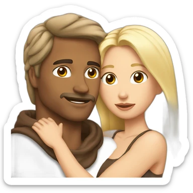 brune qui fait un calin a un blond sticker