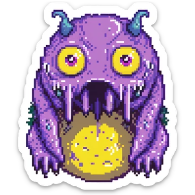 purple slime monster with multiple eyes sticker