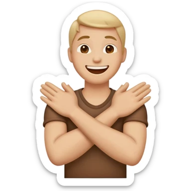 can you make an emoji with her arms crosses and her hands around her neck with a laughing face sticker