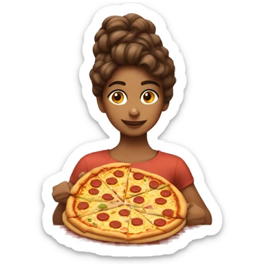 Chica con el pelo marrón comiendo pizza sticker
