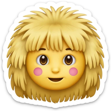 Emoji with a fringe fluffy and with two hands on both sides with the number 6 and 7 on each  sticker