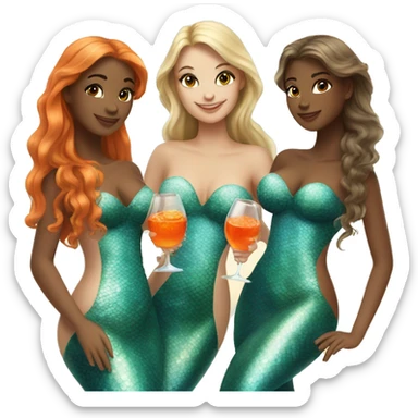 Three beautiful mermaids (two brown hair and blond one) drinking aperol sticker