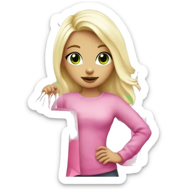 cute platinum blonde with green eyes wearing pink surrounded by pink shopping bags sticker