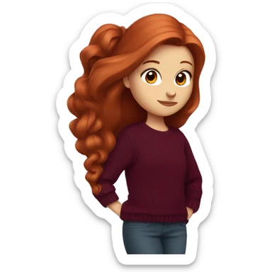 redhead girl with long hair and Dyson styling in a burgundy sweater and a rat on her shoulder sticker