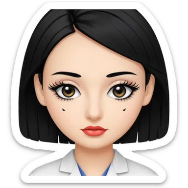 Medical student, black hair, black eyes, false eyelashes, makeup, eyeliner,  sticker