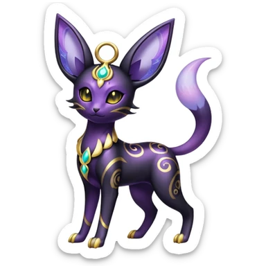 Shiny Exotic Badass Colorful Ethereal Royal Mysterious Gothic Espeon-Umbreon-Pokémon-Fakémon-hybrid-creature (full body) with random pattern-markings sticker