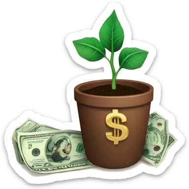 a plant in a brown pot growing dollar bills as the leaves and diamonds as the soil sticker