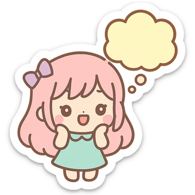 thought bubble, kawaii chibi anime style, flat pastel colors, thick outlines, simple cute features sticker