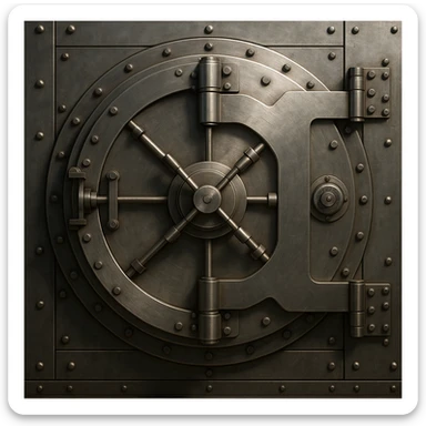 a bank vault door, round, metallic, secure, finance sticker