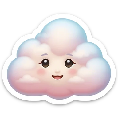 Cinematic tiny snuggly cloud, soft fluffy texture, gentle glowing edges, cute blushing cheeks, floating peacefully in a pastel sky, warm and dreamy. sticker
