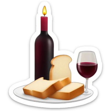 Two candles, a cup of red wine and a loaf of bread sticker