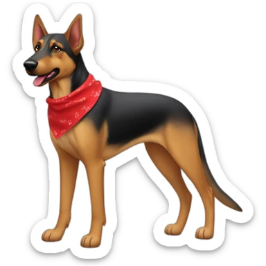 65% Coonhound 35% German Shepherd mix dog wearing small plain red bandana walking left sticker