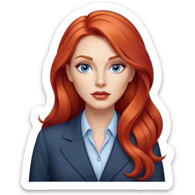 Rousse cheveux long, yeux bleu gris lèvre pulpeuse femme d’affaire make up contouring  sticker