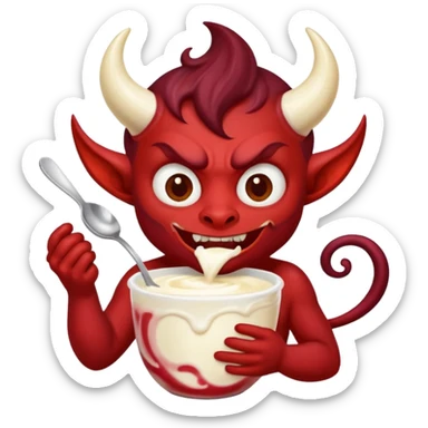 a demon eating a cup of vanilla yogurt sticker