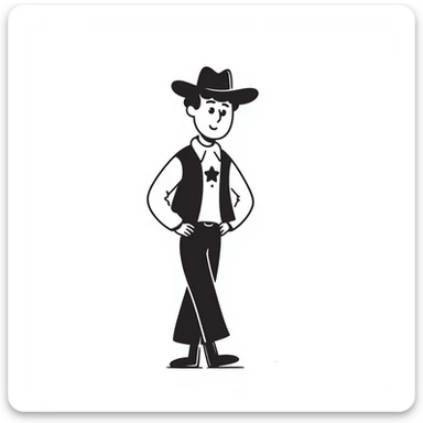 Cowboy with a star on his shirt, wearing a cowboy hat and boots sticker