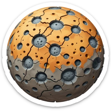 round gray rocky planet emoji, heavily pitted and scarred, rugged uneven surface sticker