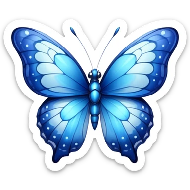 Cinematic Realistic Cute Blue Butterfly Portrait Emoji, Head tilted playfully and inquisitively, featuring beautifully patterned sapphire wings with intricate venation and a charming, petite body with round, sparkling eyes full of gentle curiosity, rendered with lifelike detail and warm natural highlights, high shine, affectionate and spirited, styled with a touch of whimsical garden magic, soft glowing outline, capturing the essence of a mischievous yet lovable blue butterfly that seems ready to flutter playfully into your arms! sticker