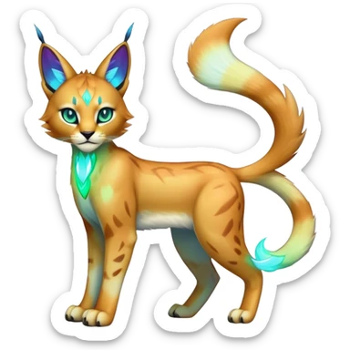 An iridescent transparent luminescent colorful lynx-caracal-serval-fakemon-Digimon-creature-hybrid sticker