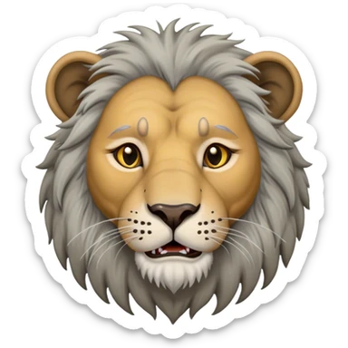 elderly lion w gray hair wrinkles and dirt and flies filthy fur sticker