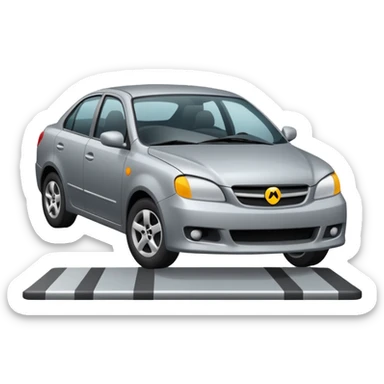 car crashed to a trafic barrier barrier in front of car and car front panel broken sticker