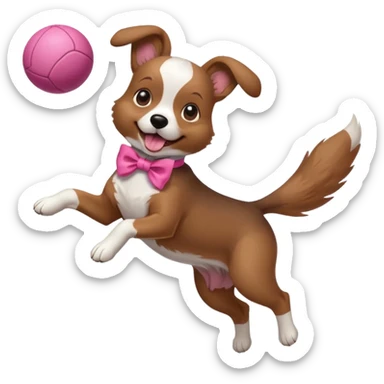 girly dog with a pink bow jumping in the air to catch a ball sticker