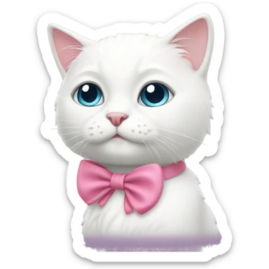 white cat with pink bow sticker
