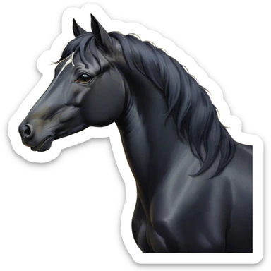 Cinematic Cute Yawning Black Horse Portrait Emoji, Head tilted slightly with a dramatic, wide-open yawn, revealing a soft, sleek black fur with a subtle shimmer, floppy ears slightly drooping, round dark eyes barely open in drowsy contentment, Simplified yet irresistibly adorable features, highly detailed, glowing with a soft, cozy glow, high shine, relaxed yet expressive, stylized with a touch of whimsy, bright and endearing, soft glowing outline, capturing the essence of a sleepy yet affectionate horse, so drowsy it feels like it could stretch out of the screen and curl up for a nap! sticker