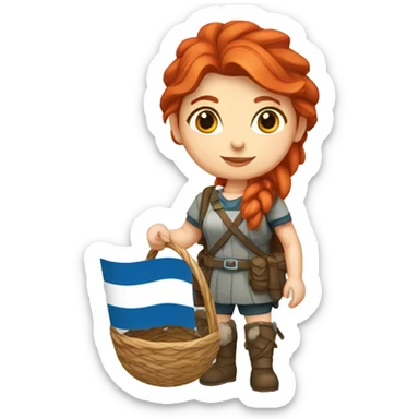red hair female winter mountaineer with Greek flag and easter basket sticker