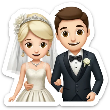 Person in fancy clothes sneaking into a wedding ceremony with a mischievous grin, uninvited guest sticker