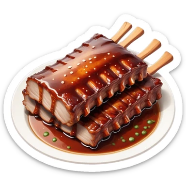 cinematic-realistic-barbeque-ribs-dish-emoji,-depicted-as-succulent,-slow-cooked-ribs-with-a-sticky-smoky-glaze-rendered-with-rich-textures-and-dynamic,-appetizing-lighting. baby back spare ribs sticker