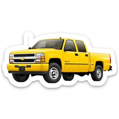 Yellow 1997 Chevrolet C-2500 Crew Cab Silverado pickup truck from Kill Bill, clean minimalist design, 30-degree angle showing front and side profile, bold yellow color, iOS emoji style sticker