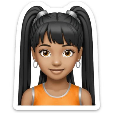 Left Eye from TLC with long black ponytail hair, silver outfit sticker