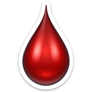 single blood drop emoji sculpted from dark liquid metal, glossy surface, dramatic reflections, futuristic minimal 3D style, isolated on white sticker
