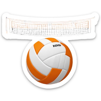 The background shows the stands filled with spectators, creating an energetic atmosphere of a volleyball match, with attention to detail on the equipment and the surrounding environment. A close-up of a volleyball on the court, with the net in focus and the court markings visible.  sticker