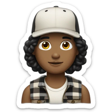 guy with white skin burberry cap and black mid-length hair sticker