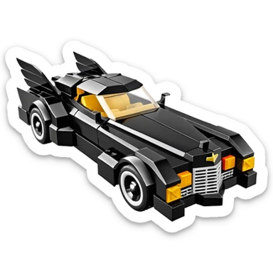  the animated series aerodynamic opulent dark futuristic concept Batmobile loosely based on 1976 V16 Cadillac roadster Lego (flat long straight faceted mechanical body) winged stealthy street hot rod  sticker