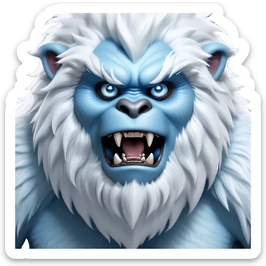 Cinematic Realistic WoW Yeti Portrait, head tilted dramatically with an exaggeratedly amused expression, blending epic primal power with an unexpected hint of playfulness. His robust, shaggy fur and expressive ice-blue eyes are rendered with lifelike texture and dynamic, frosty lighting, high shine, dramatic yet whimsical, capturing the essence of a yeti whose epic might is softened by a mischievous glint. sticker