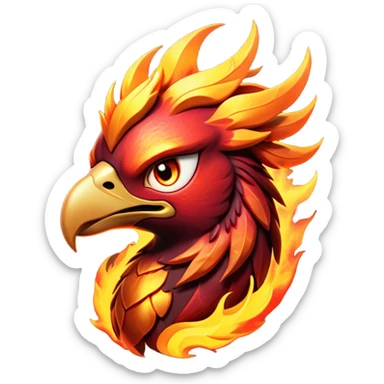 Cinematic Battle-Hardened Mystical Fire Phoenix Portrait Emoji, head tilted dramatically with a defiant, almost mocking smirk. Featuring a striking, rugged form with intensely scarred, flame-scorched feathers and eyes that burn with warrior-like fury, this phoenix embodies unapologetic badassery. Rendered with vibrant, lifelike textures and dynamic, contrasting shadows, high shine, and a bold soft glowing outline, it captures the essence of a phoenix ready to rise and scorch any challenge with battle-hardened might. sticker