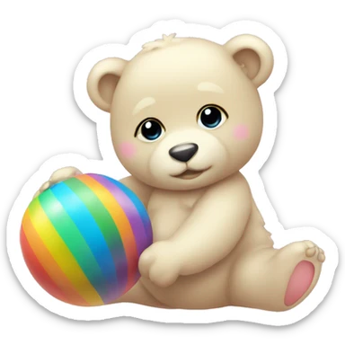 Baby pastel rainbow bear with rainbow ball sticker