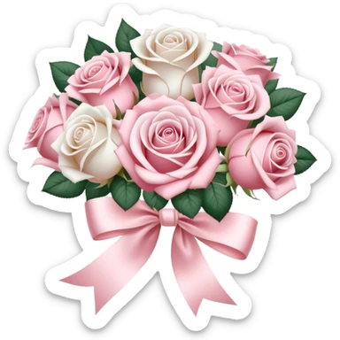 beautiful large aesthetic bouquet of roses in vintage style of white and powder pink color obligatory pearl silk ribbon  sticker
