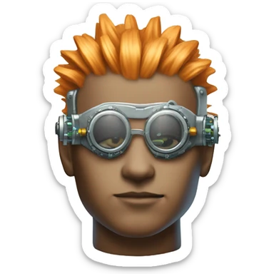 Light orange Mohawk hair male cyborg head with silver steampunk goggles and circuits sticker