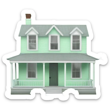One story house mint green with gray roof. One window and white porch One tree in front yard  sticker